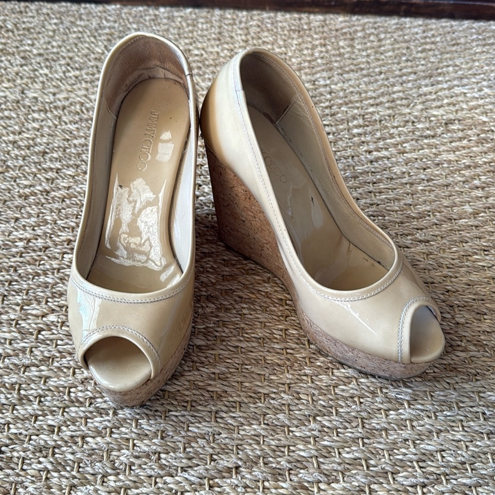 Used Condition Jimmy Choo Nude Patent Wedges